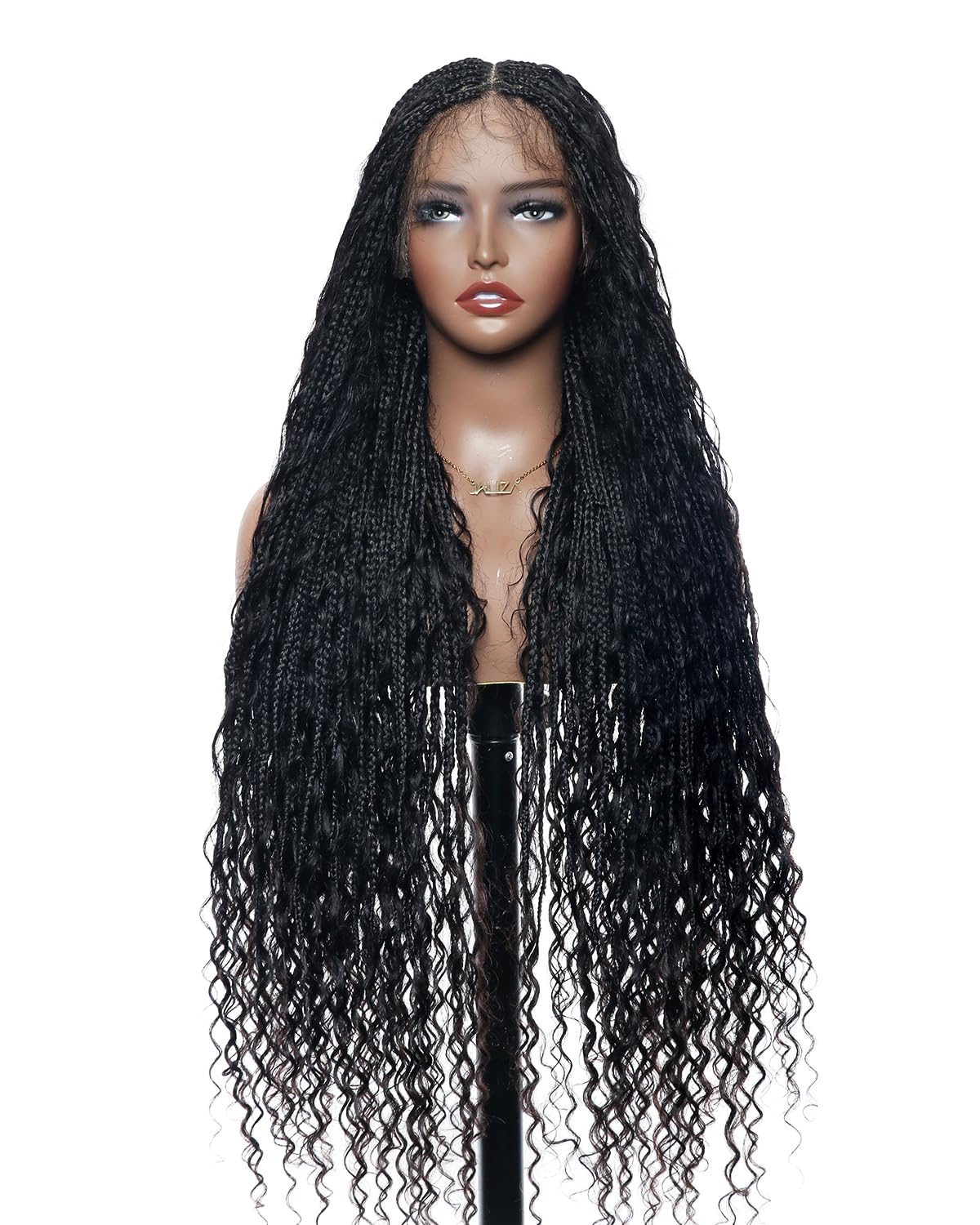 JALIZA Human Hair Boho Curls Boho Braided Wig - 36" Salon-Level Small Box Synthetic Braids (121 Braids, High Density) Pre Bleached Pre-Cut Swiss HD Lace, Pre-Pl