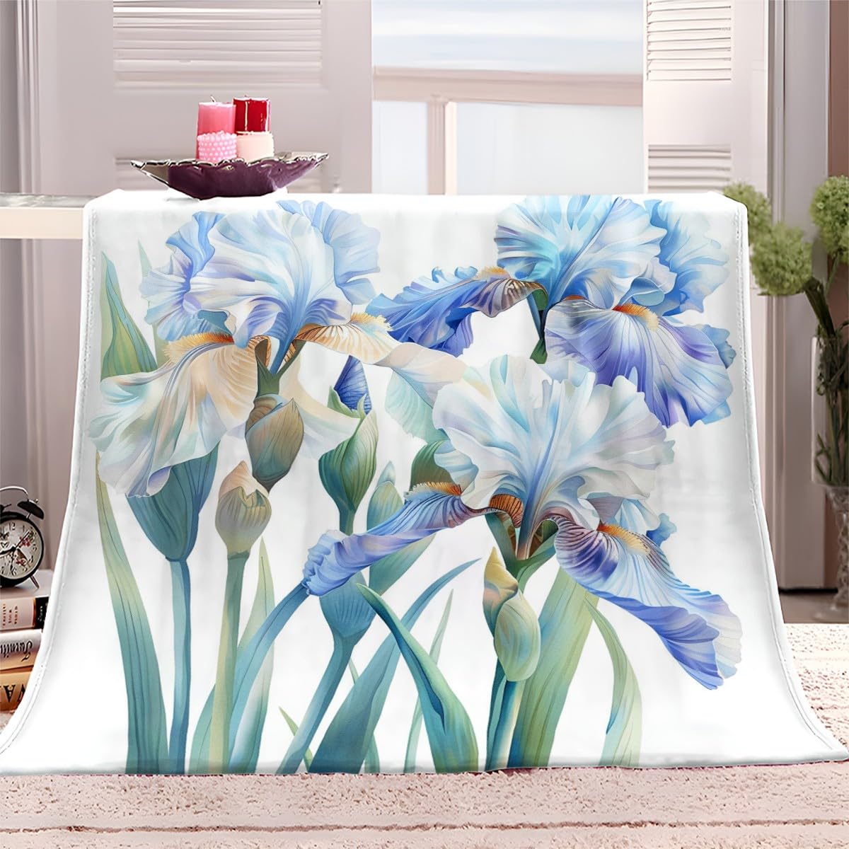 Fleece Blanket 100x130 cm Plant Irises Versatile Soft Warm Blanket, Throws for Sofa Fluffy Blanket Bed Throw for Bedroom Couch, Cozy Flannel Blanket for Travel