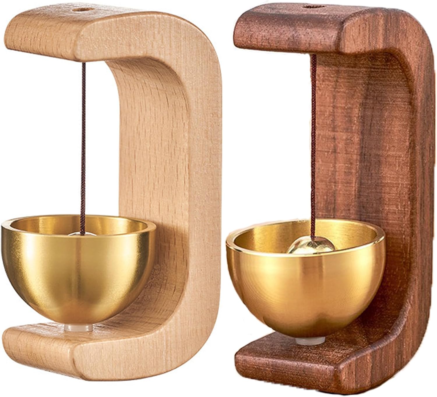 Magnetic Wooden Doorbell 2 Pack – Modern Wood Magnetic Door Chime with Brass Bell, No Battery Entry Alert for Door Opening, Gentle Sound for Home, Office, Shop, Pet Doors