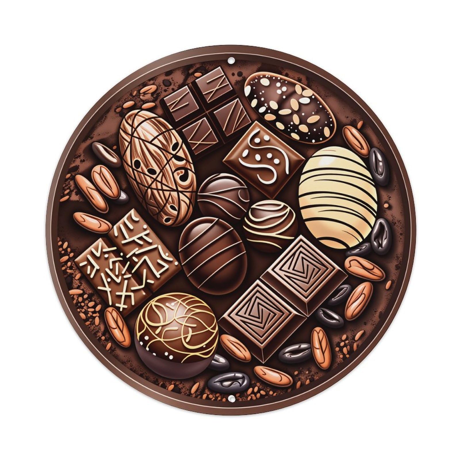 Chocolate Assortment With Various Designs Round Tin Sign Vintage Metal Poster Retro Bar, Home, Man Cave, Kitchen, Laundry Room Wall Art Decor Gift 8x8Inch