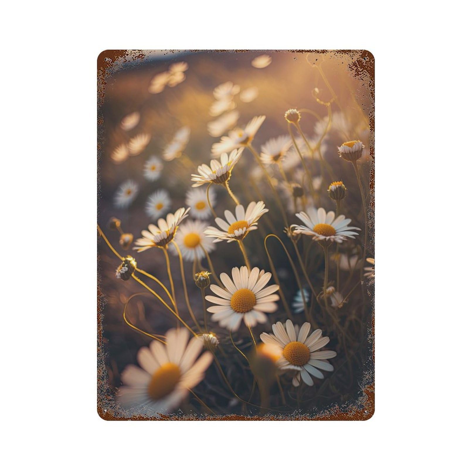 Garage Style Daisy Field Rusty Metal Tin Sign 15.7"x11.8", Farmhouse Wall Decor for Bar And Workshop