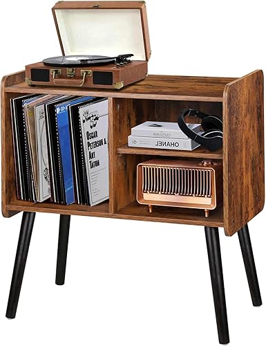 Soporte para tocadiscos con almacenamiento de discos de vinilo, soporte para tocadiscos de mediados de siglo para sala de estar, dormitorio,