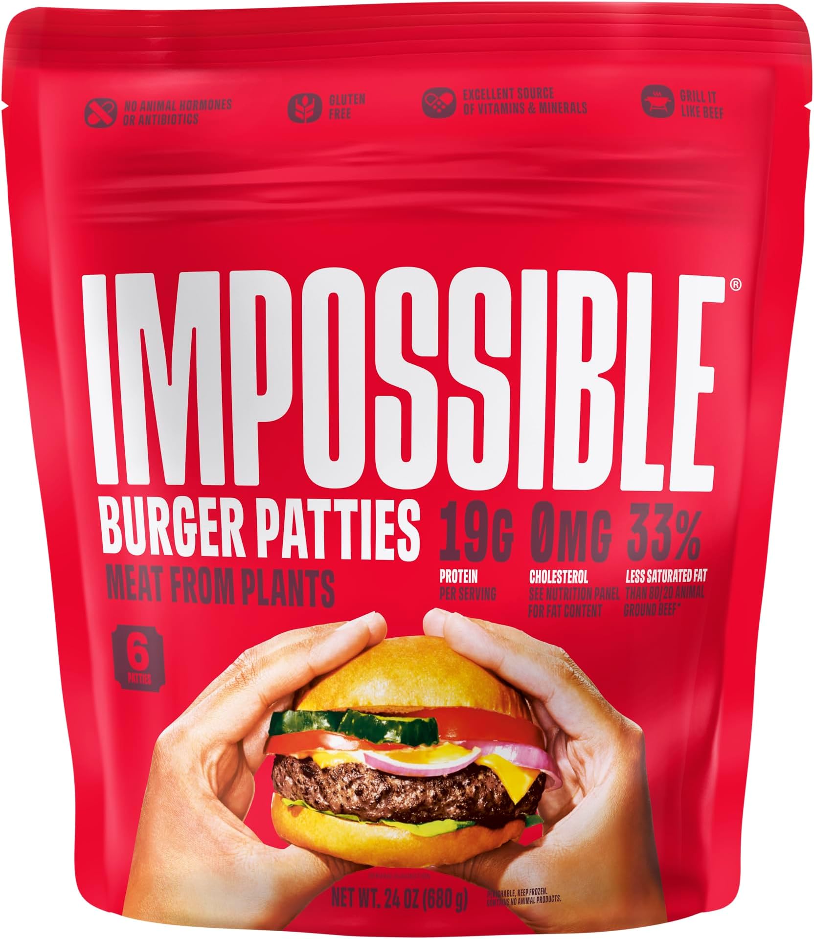 Impossible Impossible Burger Patties Meat From Plants, Frozen, 6 Patti, 24 OZ