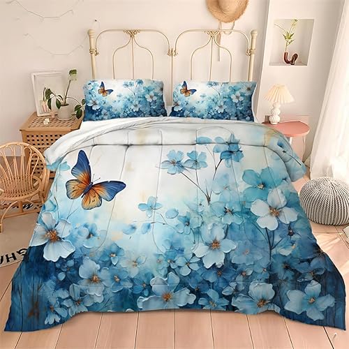 Miniatura 4 de Juego de edredón colorido con estampado de mariposas para mujeres y niñas, tamaño individual, diseño de insectos, acuarela, arte en 3D, juego de