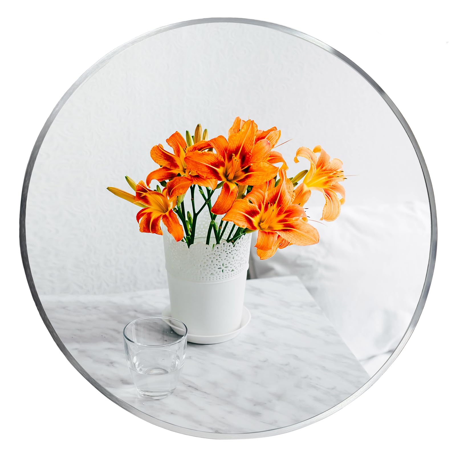 Oruii Small Round Mirror, 18 inch Silver Circle Mirror, Silver Metal Frame