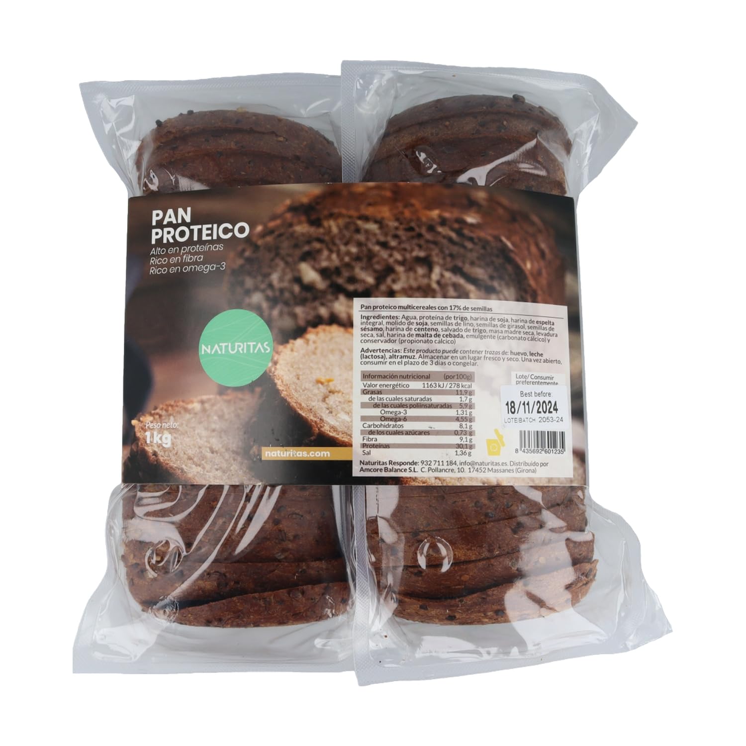 Pan Proteico 1 kg Naturitas Essentials | Bajo en Carbohidratos | 30,​1% de proteína | Vegano| Sin azúcar añadido | Keto | Fibra Natural | Sin carga glucémica