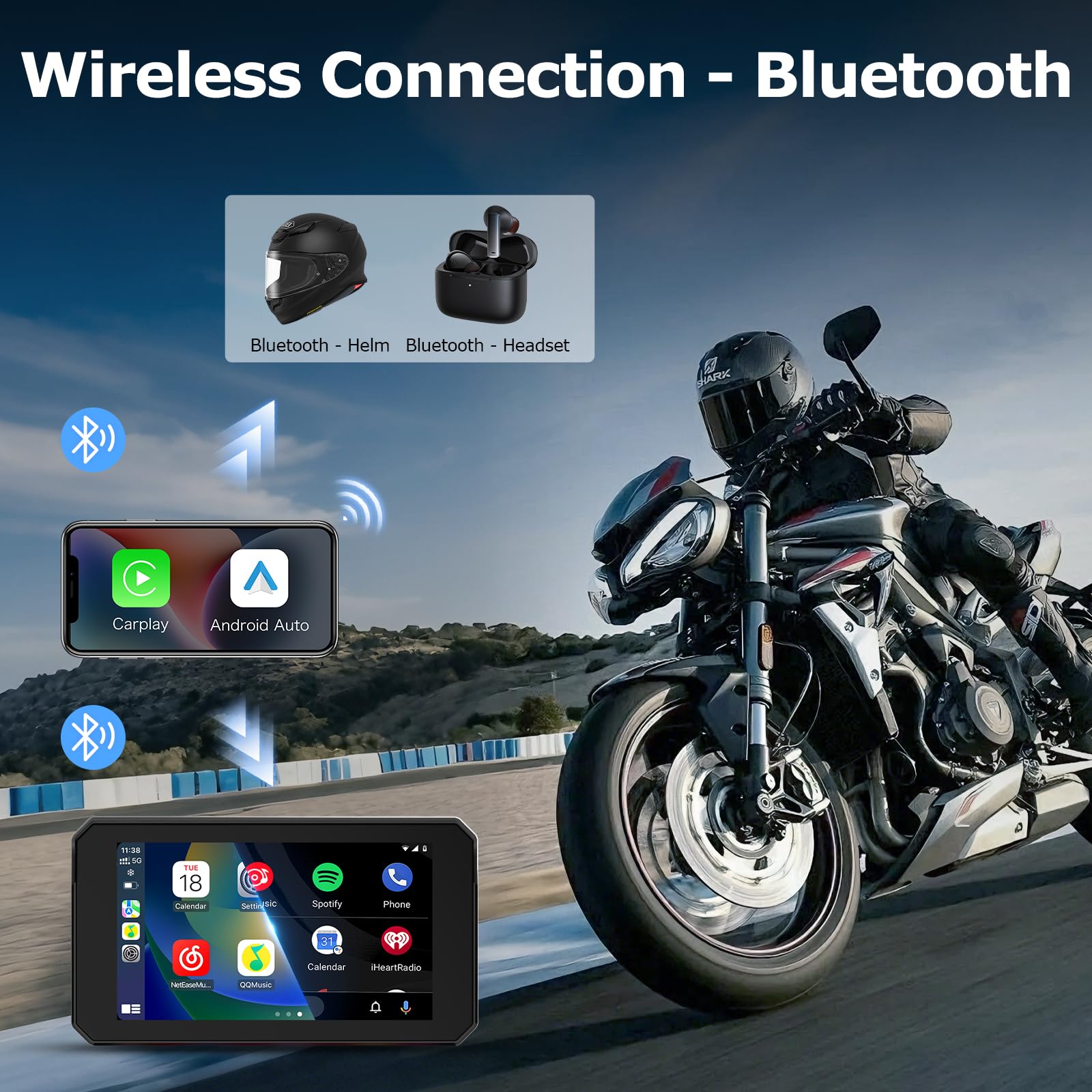 5 Zoll Motorrad Carplay Display, IP67 Ganzkörper Wasserdicht Motorrad navi Bluetooth GPS Siri/GOO-gle Assistente