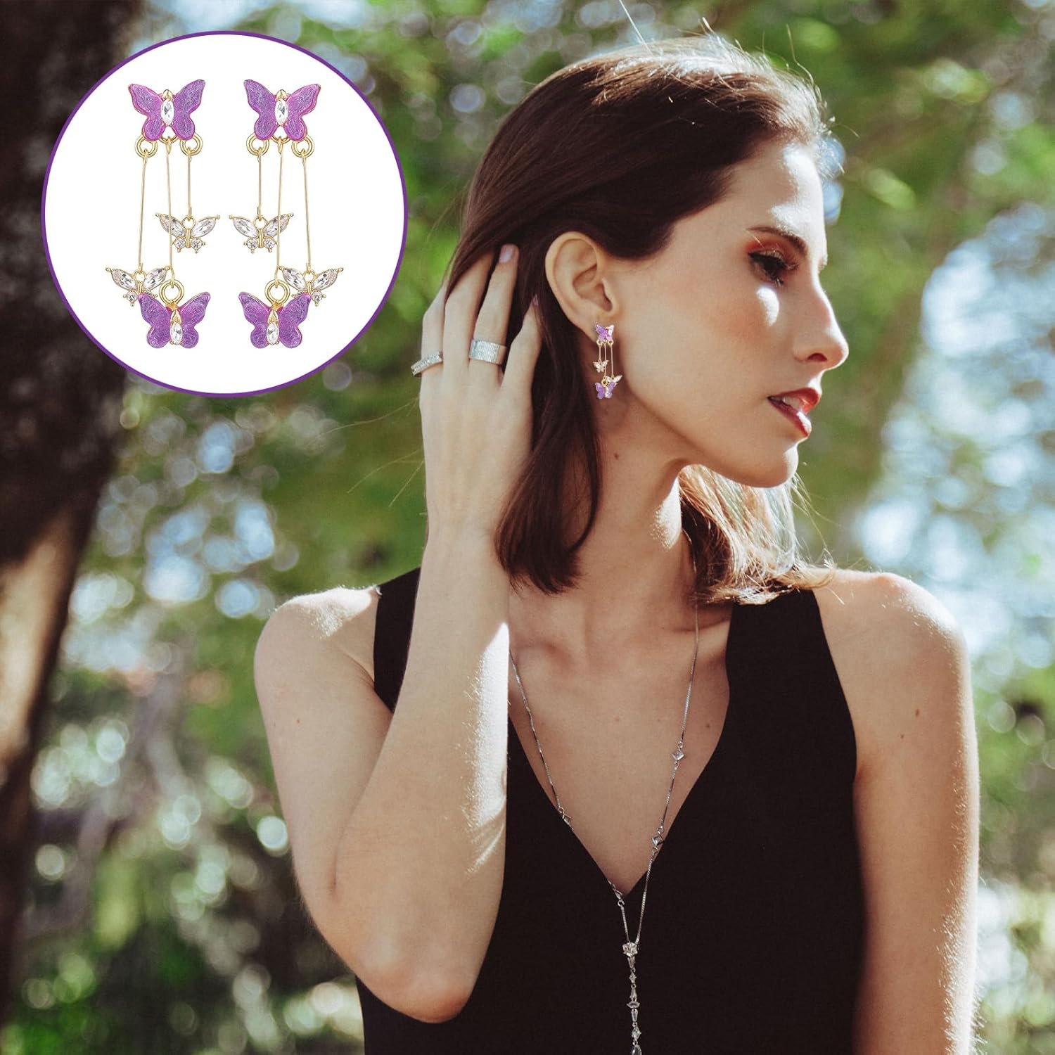 1 Pair Purple Butterfly Earrings with Long Tassel, Elegant Purple Earrings for Women, Butterfly Dangle Earring for Women Gifts - Image 5