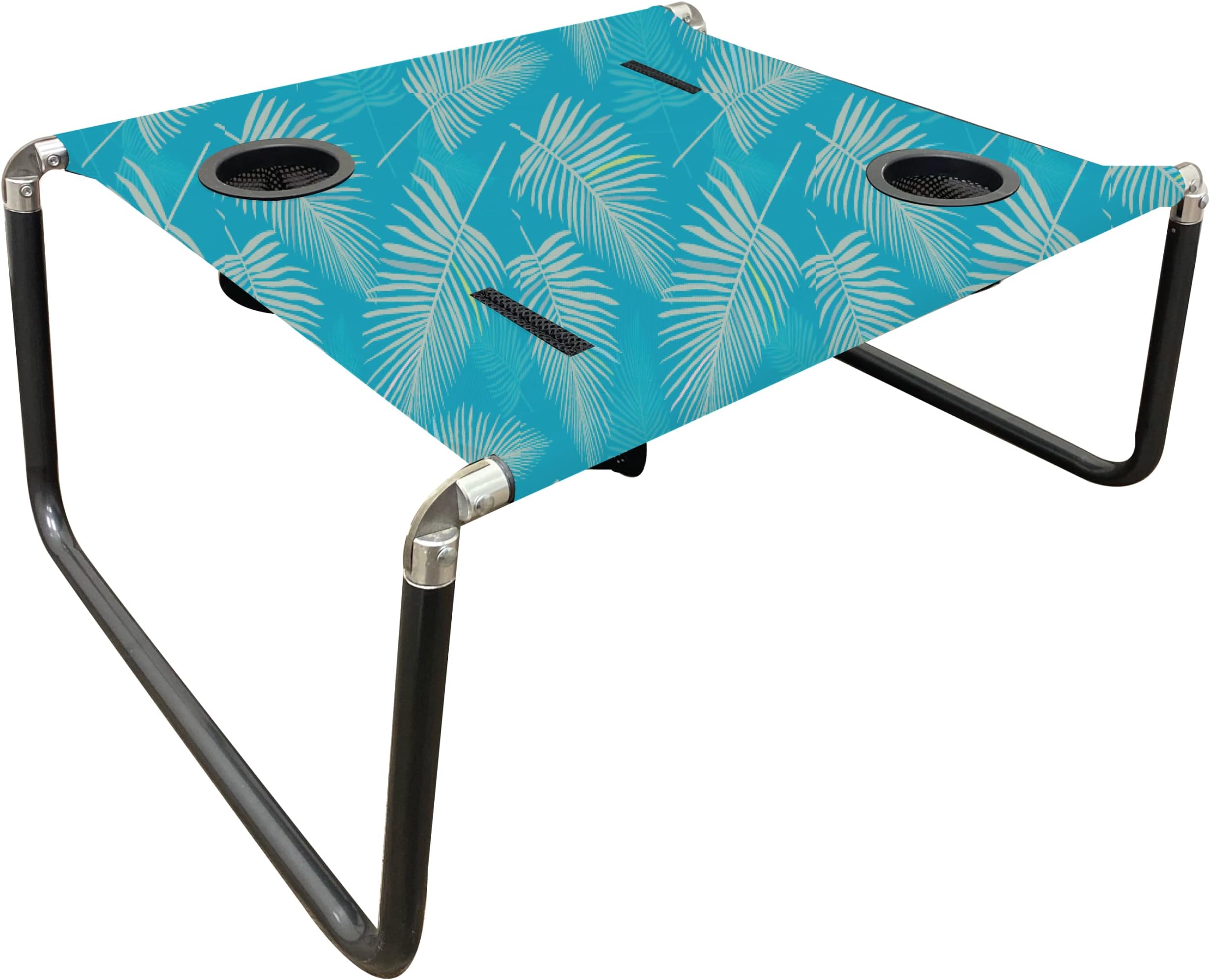 Neso Beach Table - Lightweight, Portable and Foldable Table for Beach, Camping and Outdoor Adventures - Stable Surface - with Cup Holder for Drinks and Phone Pockets - Aqua Fronds