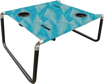 Neso Beach Table - Lightweight, Portable and Foldable Table for Beach, Camping and Outdoor Adventures - Stable Surface - with Cup Holder for Drinks and Phone Pockets - Aqua Fronds
