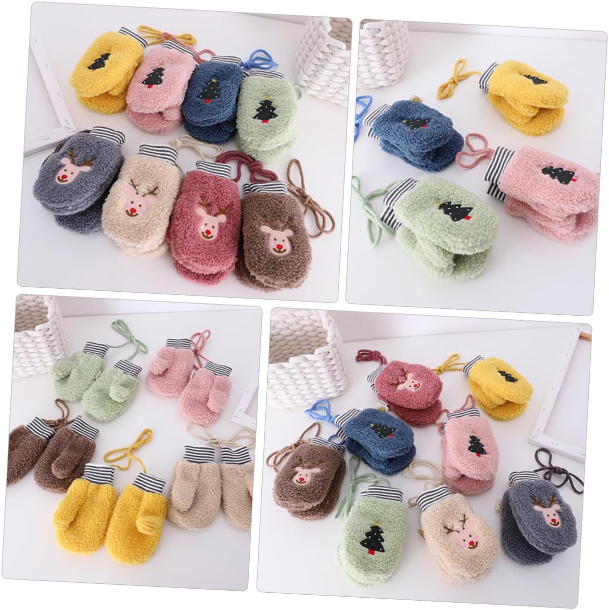 Ipetboom 1pair Boy Girl Full Finger Cartoon Mittens String Warm Gloves for Boy Girl Cozy and Washable Design for Daily Use and Parties