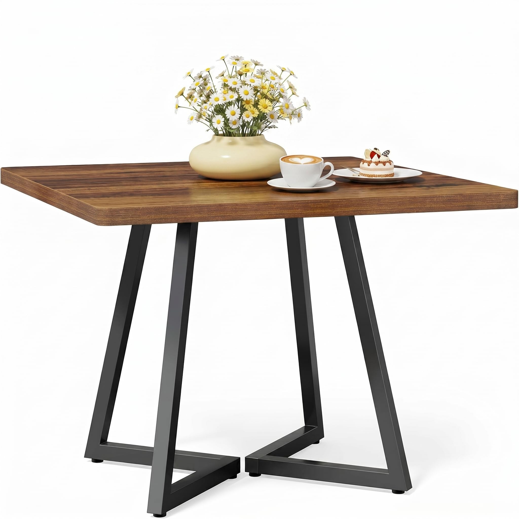 LITTLE TREE Small Dining Table, 80 x 80 cm Kitchen Table Small for 4 People, Rustic Brown Wooden Kitchen Table with Metal Legs, Multi-Purpose Table for Dining Room, Kitchen and Restaurant
