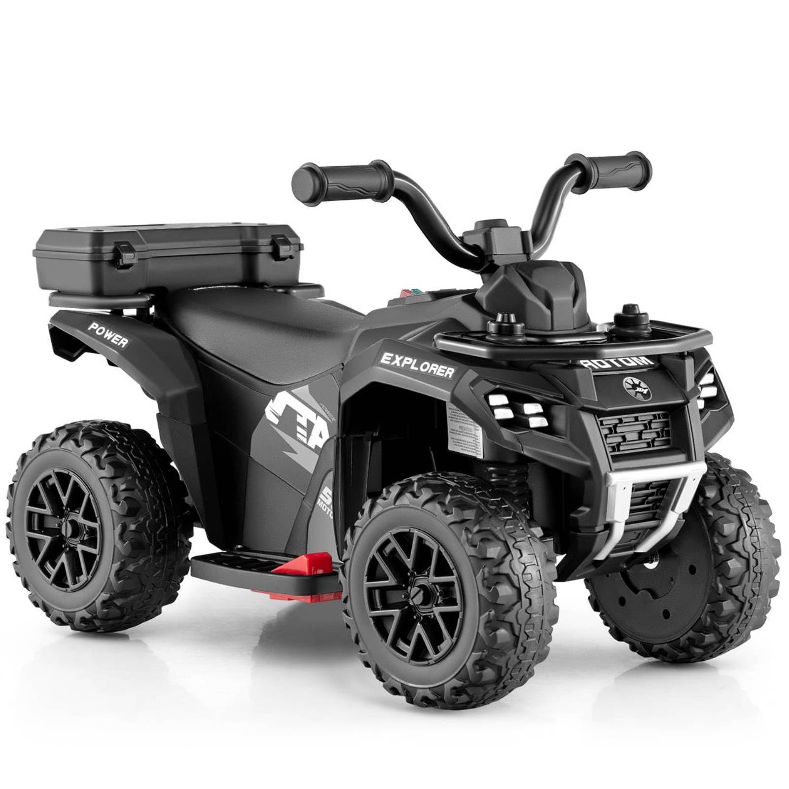 GYMAX Kids Electric Quad Bike, 6V Battery Powered Toy Car with Horn, Music, Spray Function, Lights and Storage Basket, Children Ride on ATV for 18+ Months Old (Black)