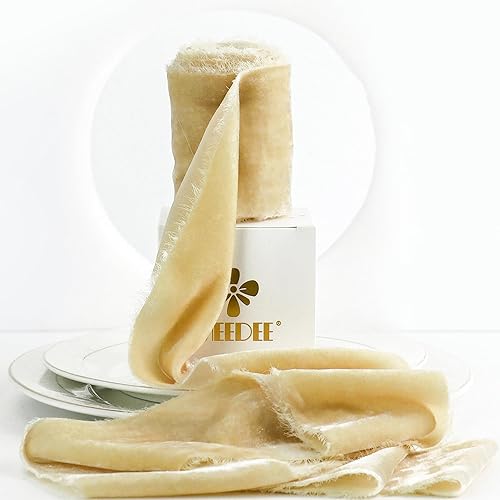 Miniatura 1 de MEEDEE Flecos beige de seda de borde crudo de 3 pulgadas para coronas, ramo de flores, fotografía, banda de vestido, baby shower, decoración de boda