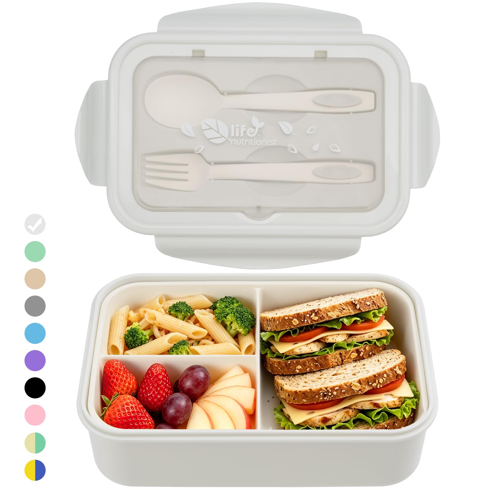 BIBURY Brotdose Lunchbox Erwachsene & Büro 1400ml, auslaufsichere, Große Bento Box mit 3 Fächern & Besteck