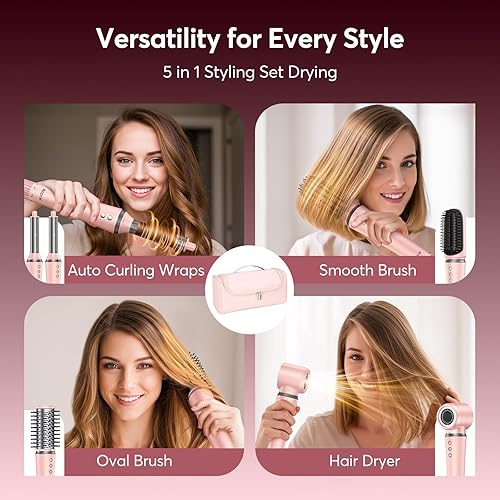 Miniatura 2 de Envoltura de aire caliente 5 en 1 con bolsa de viaje, cepillo profesional de alta velocidad con rizadores de envoltura automática, 300 millones de