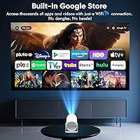 Vista 2 de [Google TV integrado y control de voz] Mini proyector WISHOLY con WiFi y Bluetooth, aplicaciones de transmisión integradas, proyector de películas