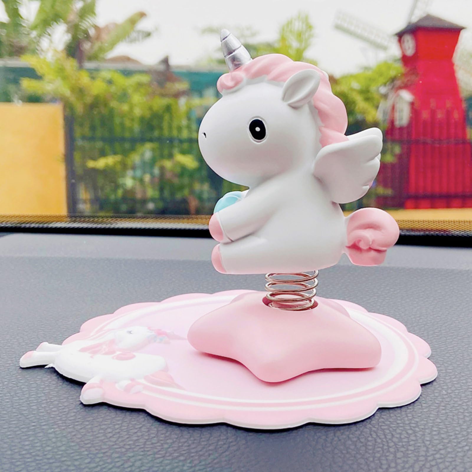 Figurine Licorne Secouant La Tête - 2 Pièces, Résine, 10.5x6cm, Décoration Tableau De Bord Voiture
