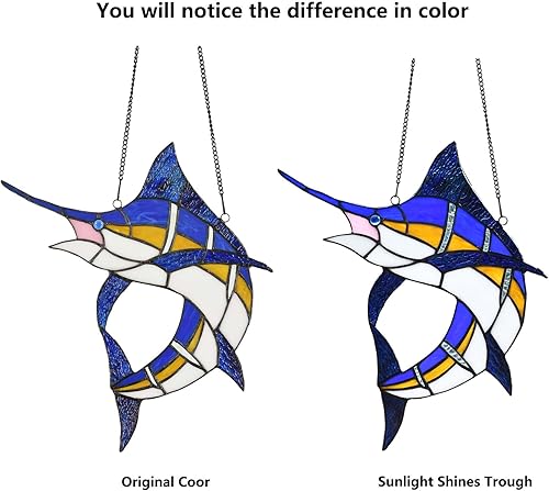 Miniatura 2 de Bieye W10081 Blue Atlantic Marlin Sailfish Tiffany Style - Paneles colgantes para ventana de vitrales, 14.75 pulgadas de ancho x 14 pulgadas de alto