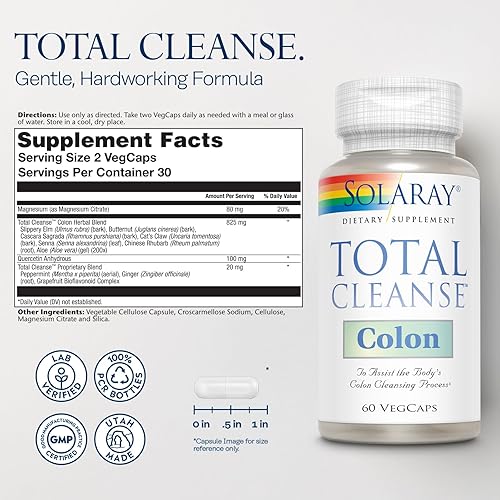 Miniatura 2 de SOLARAY Total Cleanse Colon, Tapa Vegetal (Btl-Plástico)  60ct