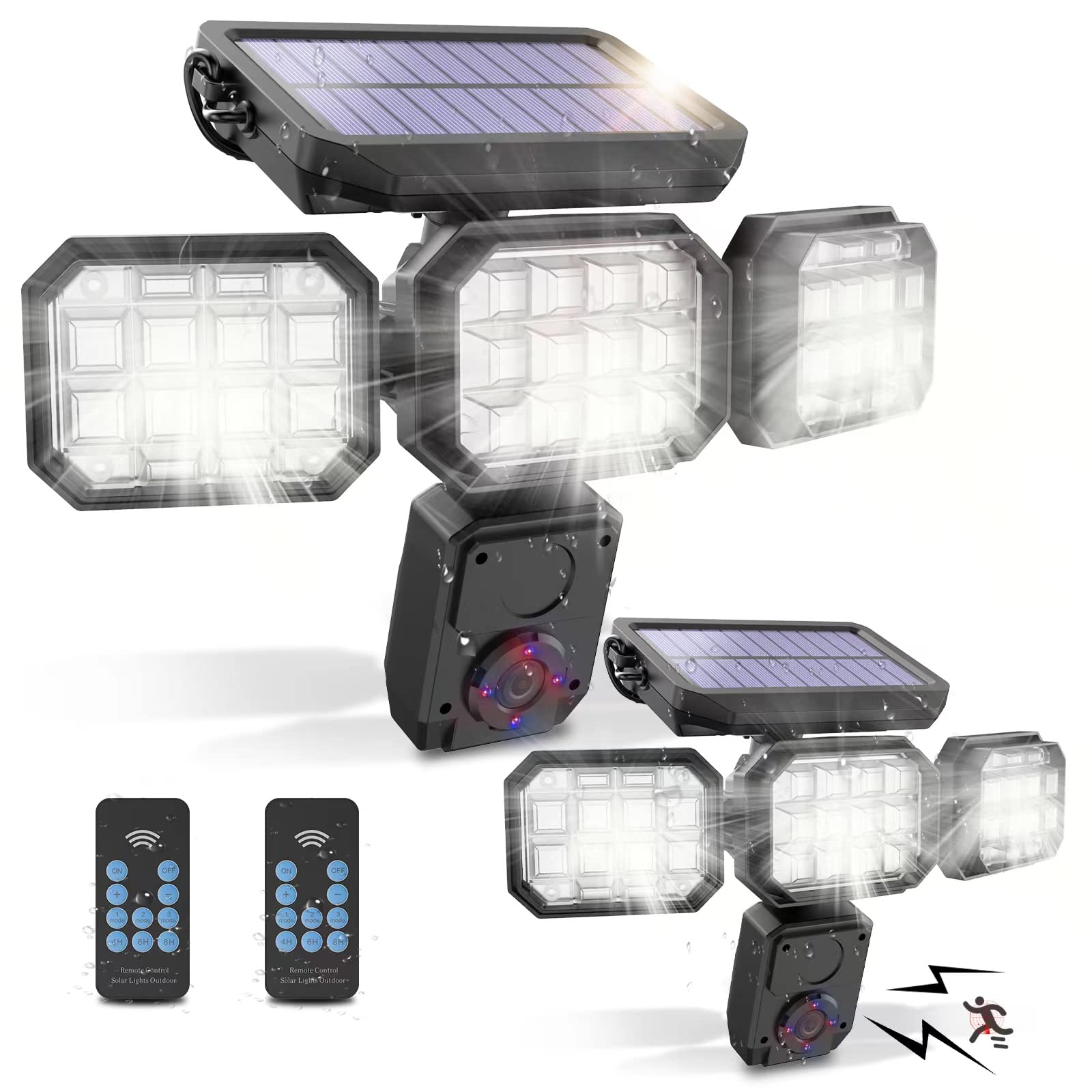 2-Pack Solar Outdoor Lights, Motion Sensor LED Security Lights, 360° Wide Angle Flood Lights, 3 Adju