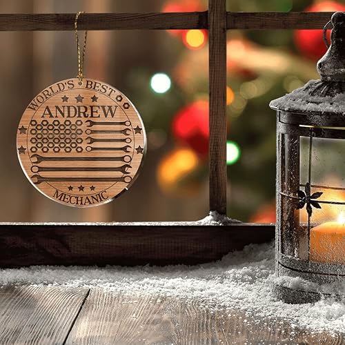 Miniatura 7 de CUBICER Adorno personalizado de mecánico de automóvil, adornos acrílicos blancos, decoración de árbol de pino de Navidad para adultos, hombres,