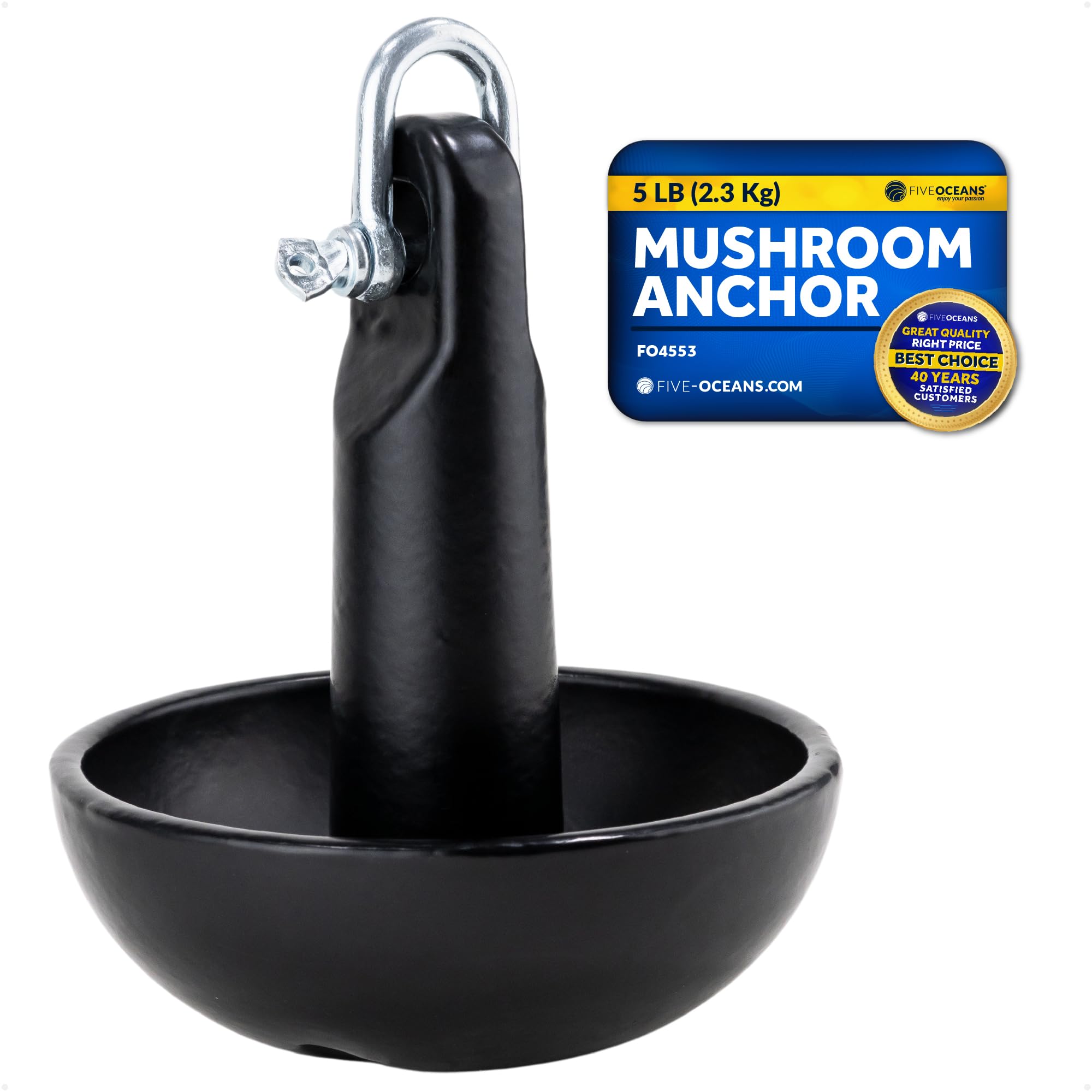 Five Oceans Mushroom Boat Anchor & Boat Anchor Kit, Black PVC Vinyl Coated, Multiple Sizes for Paddle Board, Small Boat, Jet Ski, Canoe, Kayak Anchor