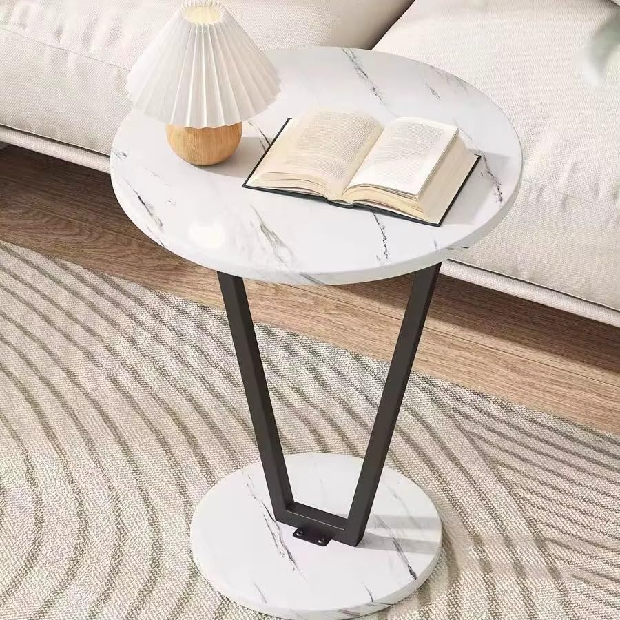 Image of AYSIS Modern Marble Top End Tables with Metal Base, Home Decor for Living Room, Bed Side Tables for Bed Room, Coffee Table /Plant Stand /Multipurpose Stool for Home, Furniture (YZ11-V-Round)