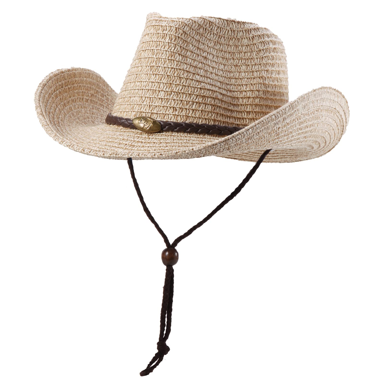EOZY Sombrero de vaquero occidental con cuerda para mujeres y hombres, plegable, protección solar de verano, sombreros de playa de paja con ala ancha