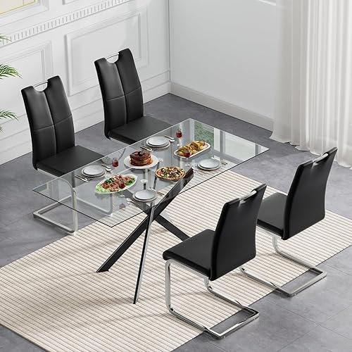 Miniatura 21 de Mesas de comedor redondas de 36 pulgadas, mesa de comedor moderna de cocina con base de metal cromado dorado, mesas de comedor redondas de vidrio