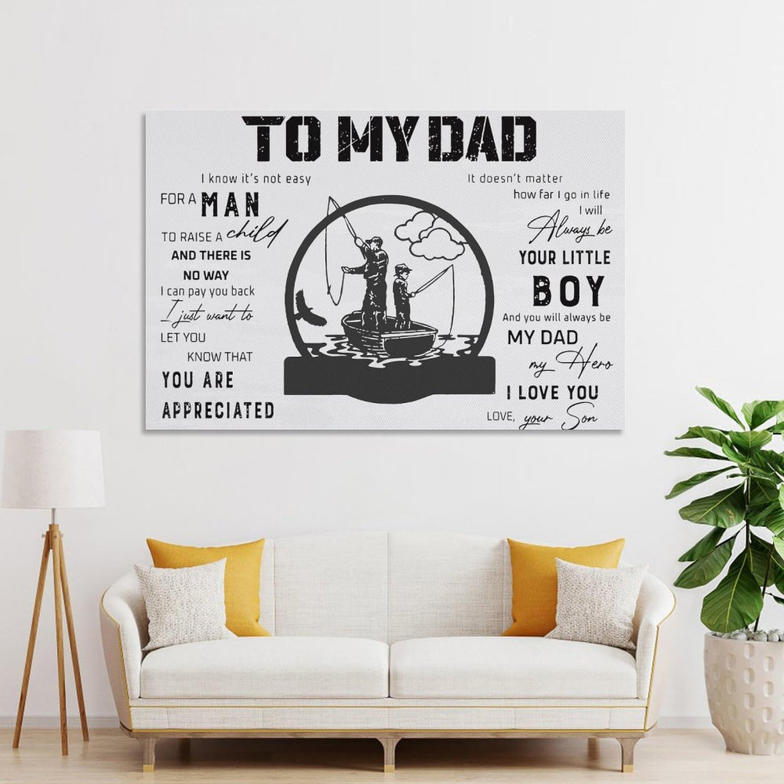 Junmoney Canvas Wall Decor To My Dad Fishing, 20x30inch(50x75cm), for Living Room, Bedroom Or Apartment Walls, A Home Accent with Warm Character