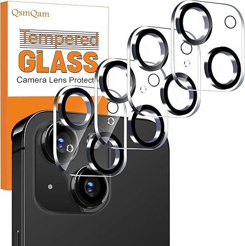 QsmQam 4 Pack Camera Lens Protector for iPhone 15 6.1" iPhone 15 Plus 6.7", Tempered Glass Camera Cover, HD Clear, Anti-Scratch, Strong Adhesion