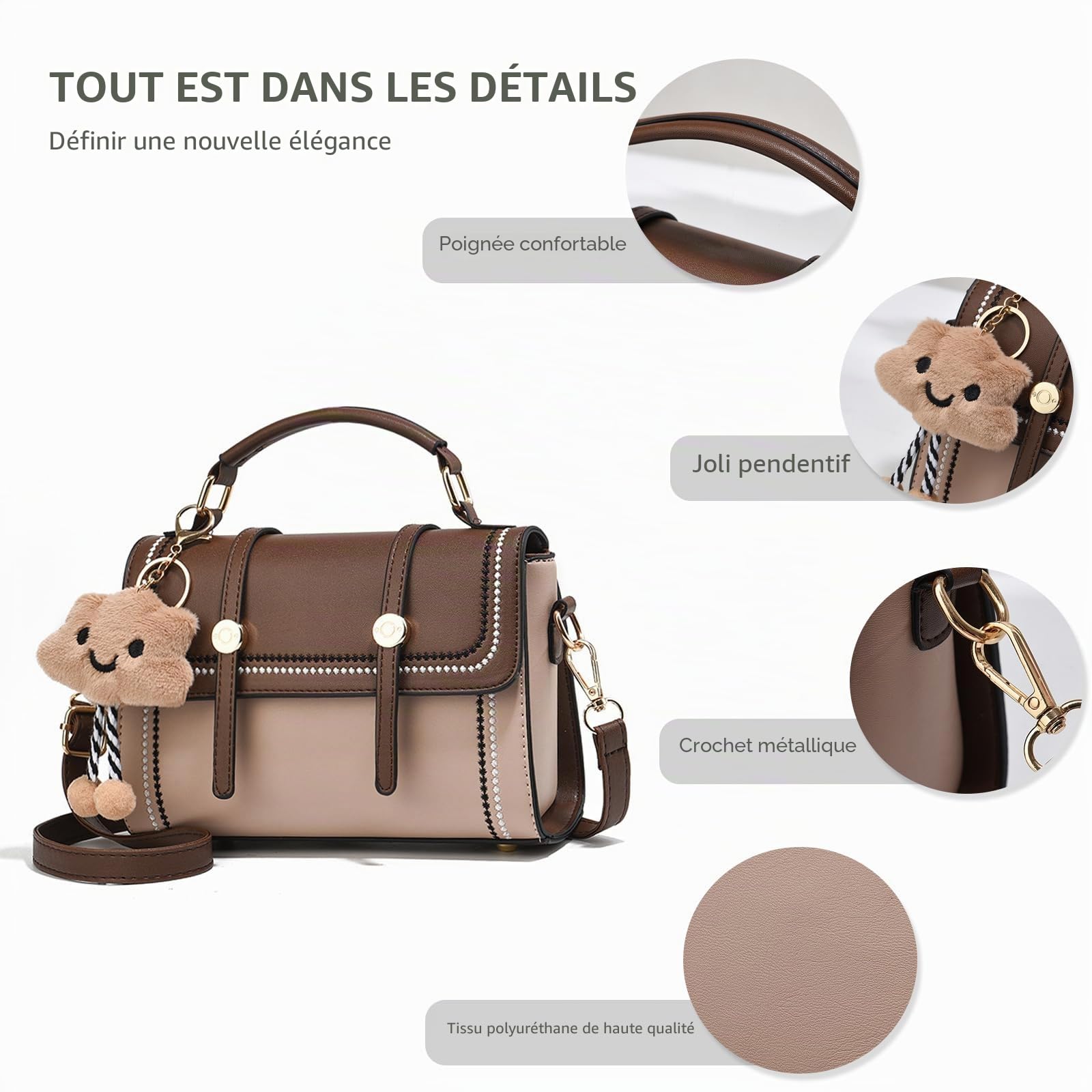 NICOLE & DORIS Petit Sac à Main Chic Femme Sac Bandouliere Mode Sac Mignon Fille Sac Portés Epaule PU Cuir Sac D'épaule Sac Besace Sac Messenger Sac Soiree