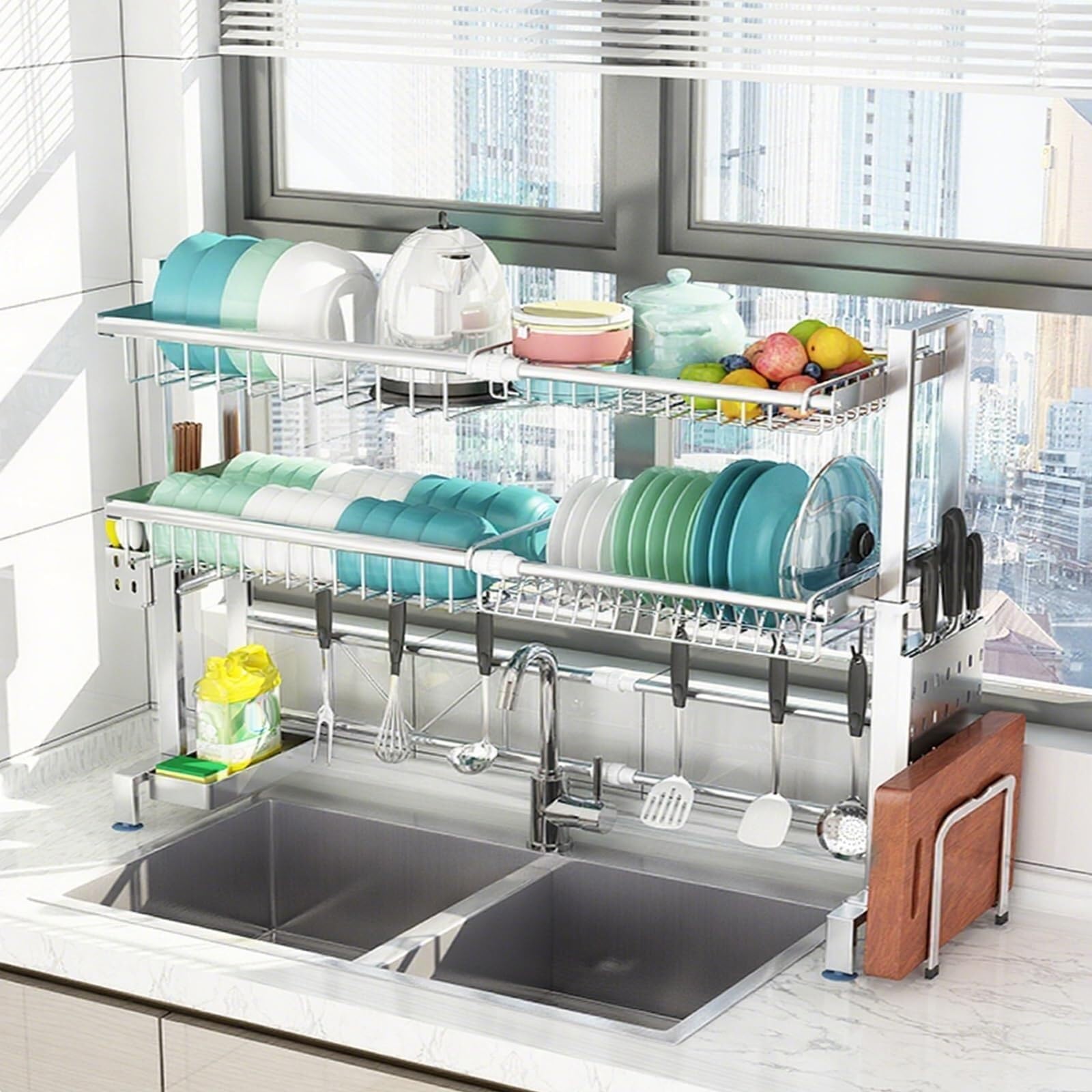 Over The Sink Dish Drying Rack (Expandable Height and Length) dish drainer