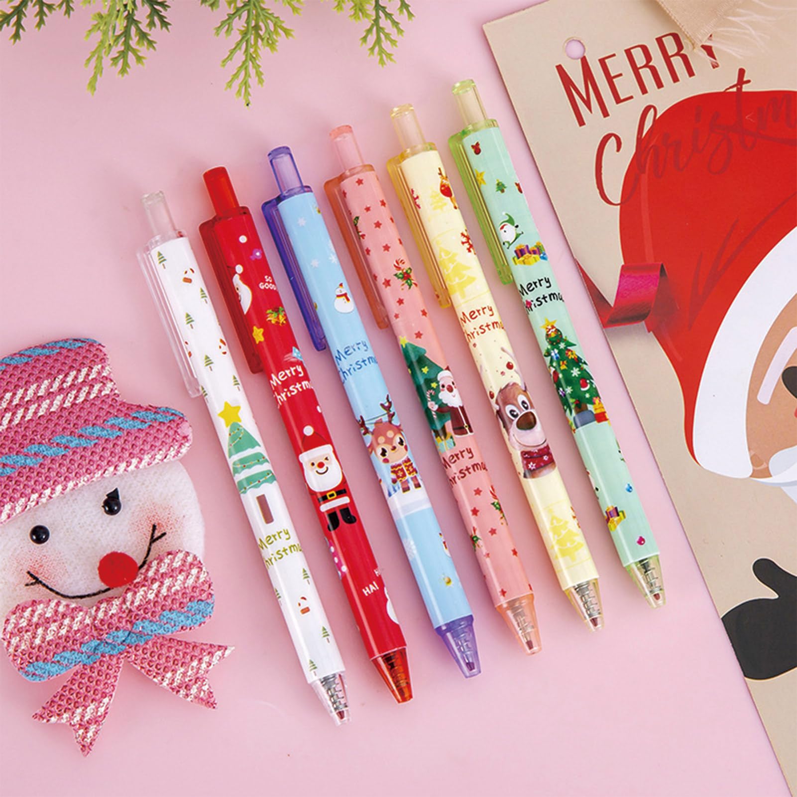 6 Pcs Cartoon Retractable Pens Christmas Gel Ink Pens Cute Xmas Gel Pen 0 5mm Black Ink Writing — view 3