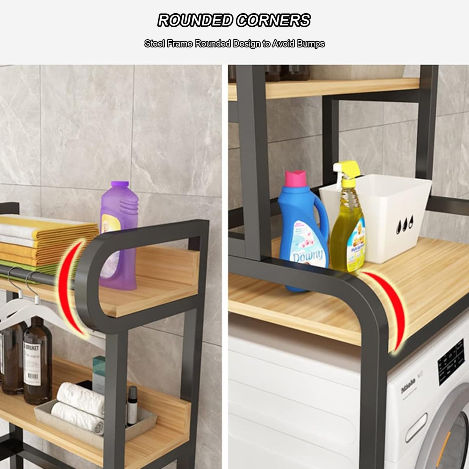 Scaffale da bagno multifunzionale a 2 ripiani, salvaspazio sopra la lavatrice, 68 x 60 x 162 cm, ideale per servizi igienici e lavanderie, ed elegante