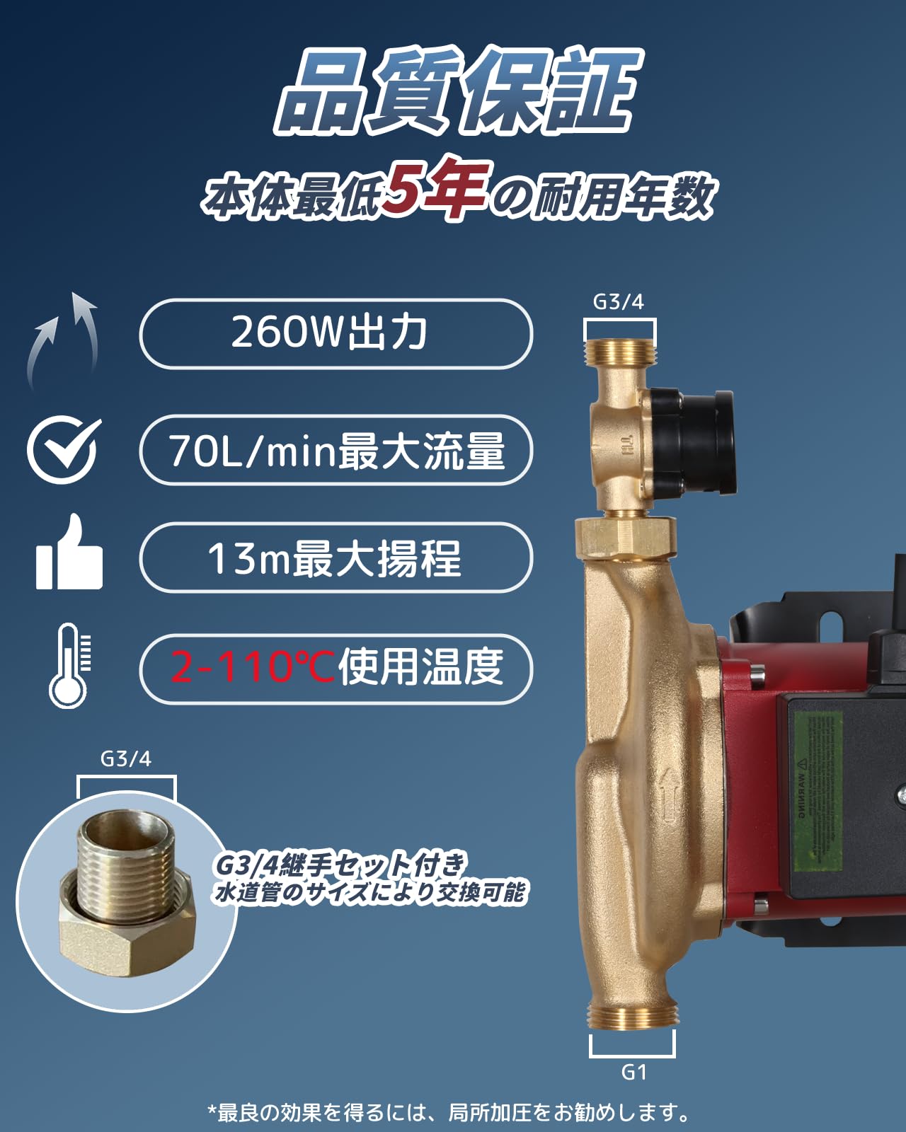 Amazon | Onlit 全自動ブースターポンプ 給湯加圧ポンプ 最大流量70L 