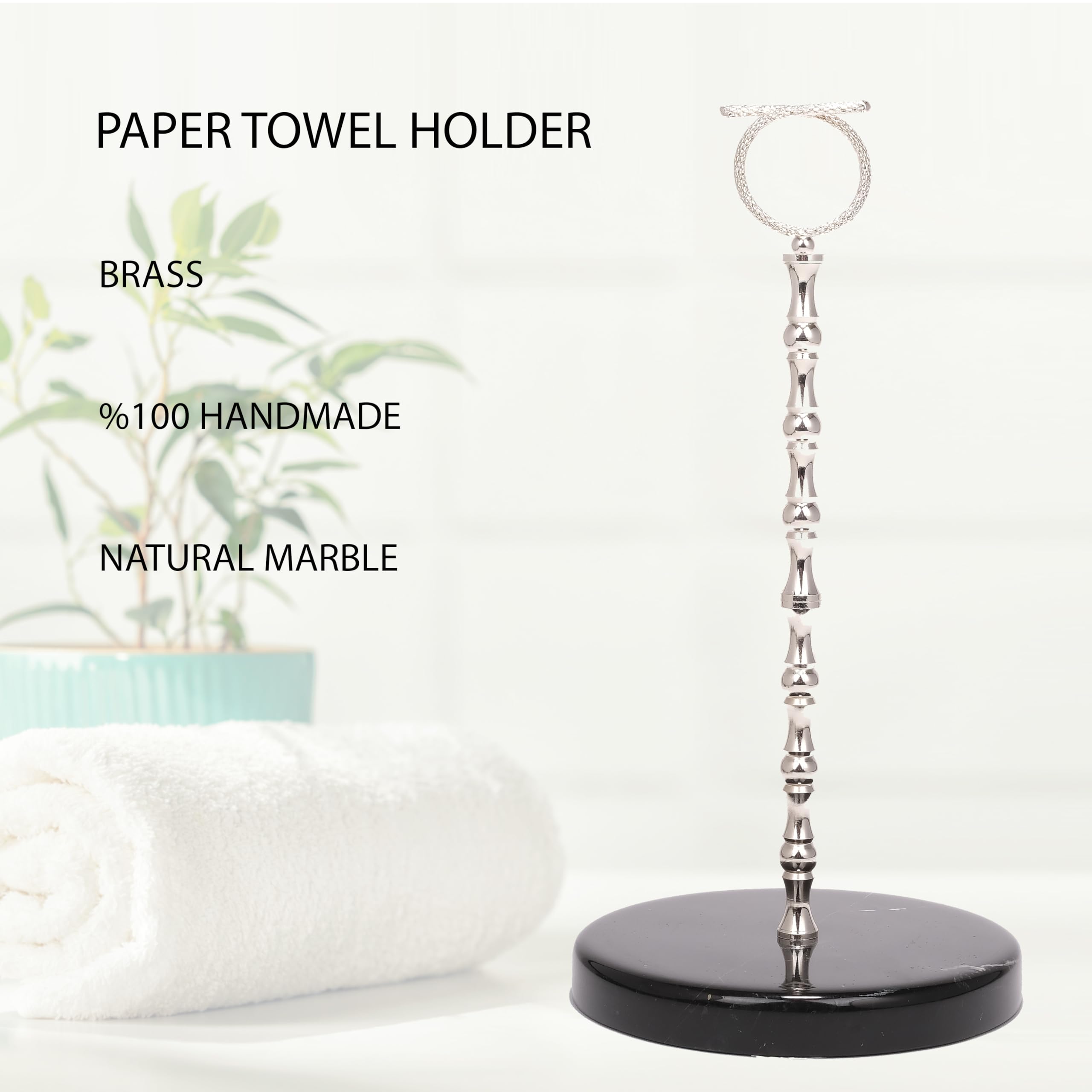 Y Luxe Black-Silver Marble Countertop Paper Towel Holder, Elegant Kitchen/Bathroom Accessory -Standing Paper Towel Holder - Image 4