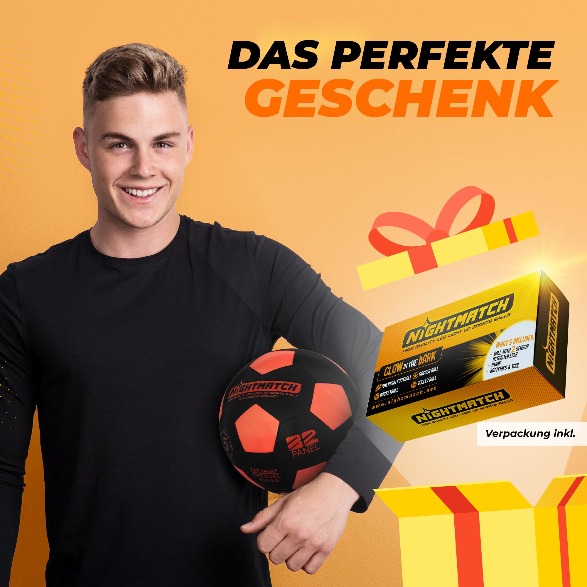 NIGHTMATCH Offizielle Größe 5 Wasserbeständig LED Leuchtfußball - Leuchtender Fußball für Nachtspiele, Kinder, Erwachsene - Komplettset mit Pumpe & Extra Batterien