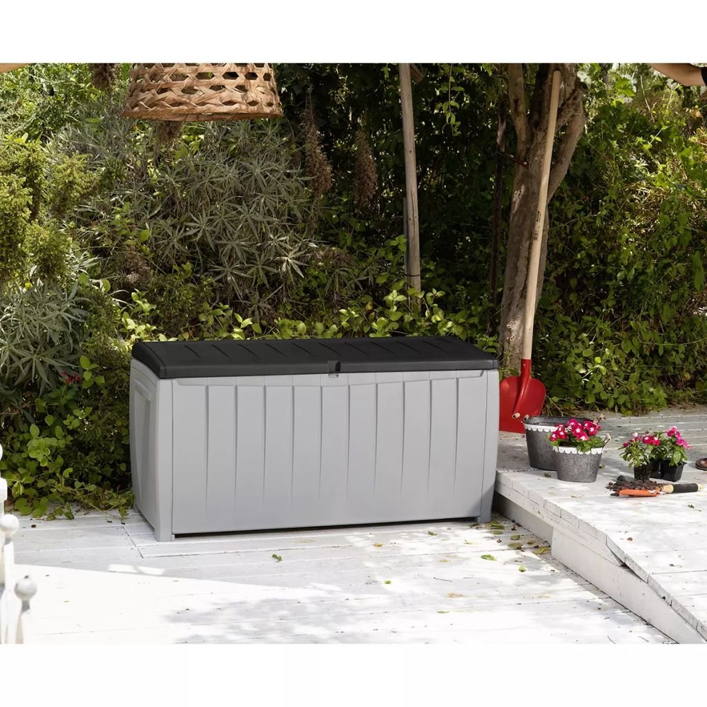 KETER Coffre de rangement Novel avec assise 340 l - 124x55x63 cm - Gris et anthracite