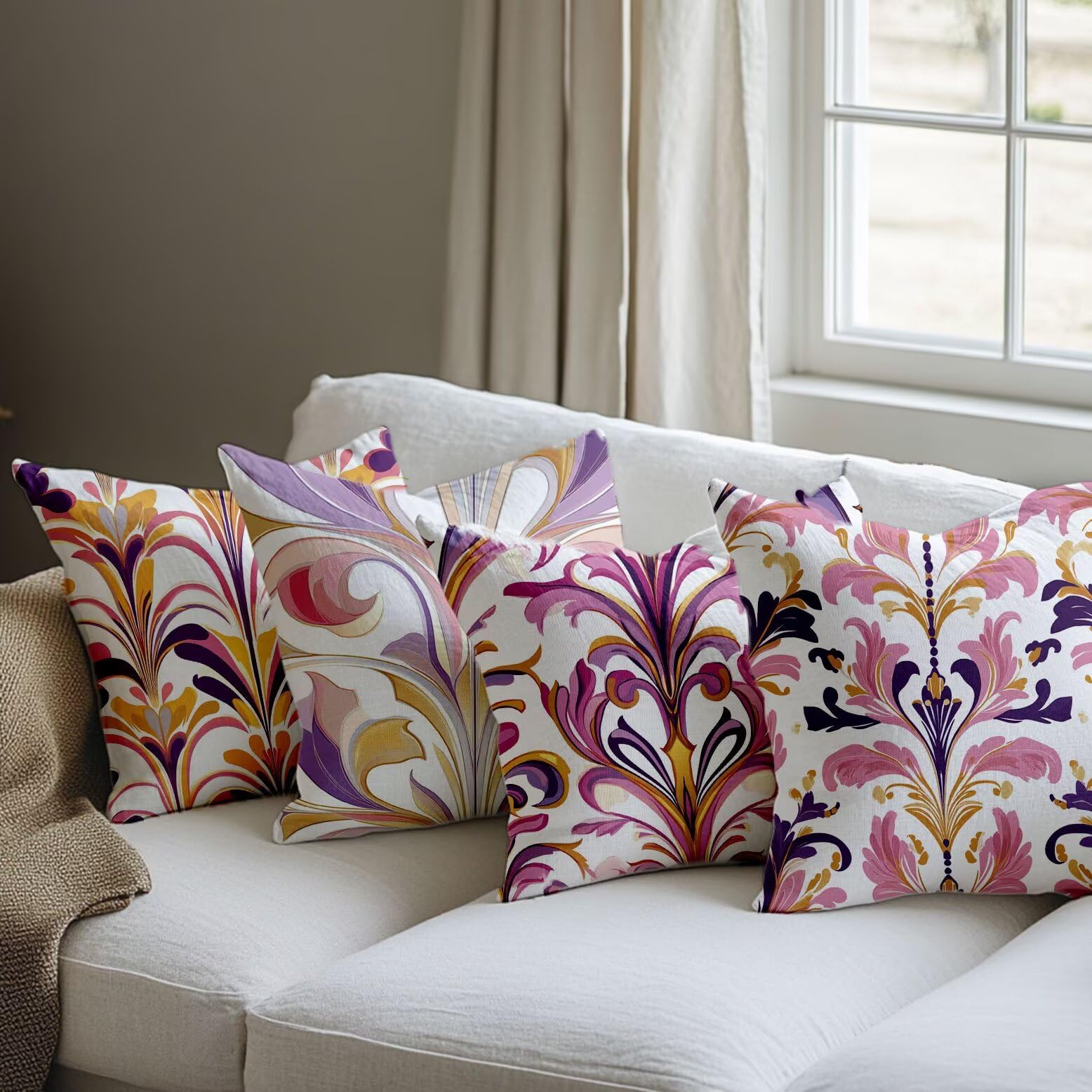 Impermeabili Cuscini per Divano Esterno Giardino Viola; Cuscini Grandi per divano 60x60cm Set di 4 Bohemia Cushion Covers Velluto Copricuscini Patio Decorativi Giardino Primavera Estate Regalo z-625