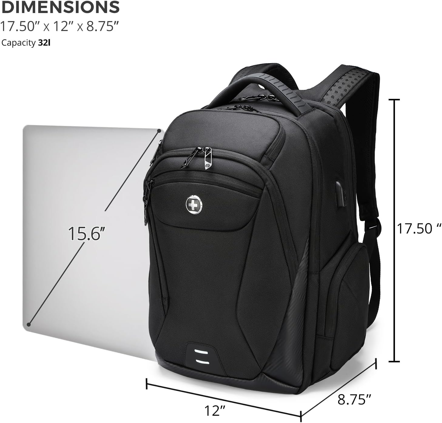 Swissdigital Design Men's Laptop Backpack for College and Business Travel with Integrated USB Charging Port and RFID Protection Fits Laptops up to 15.6 Inch, Black | SD1695-01 - Image 4