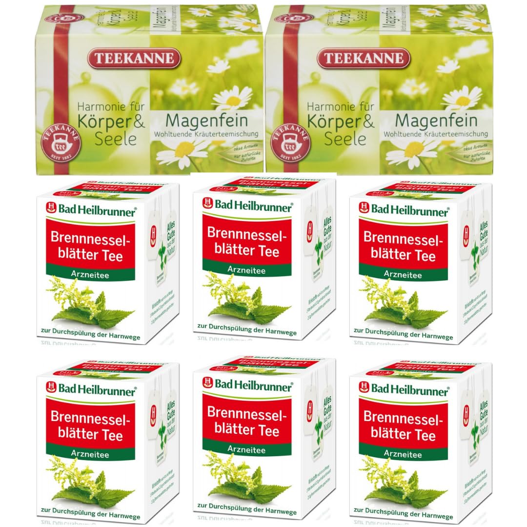 Mit PUFAI GROCERY, Bad Heilbrunner Brennnesselblätter Tee 8ST 16G x 6 Packungen + Teekanne Magenfein Tee 20 x 2 gramm x 2 er Pack