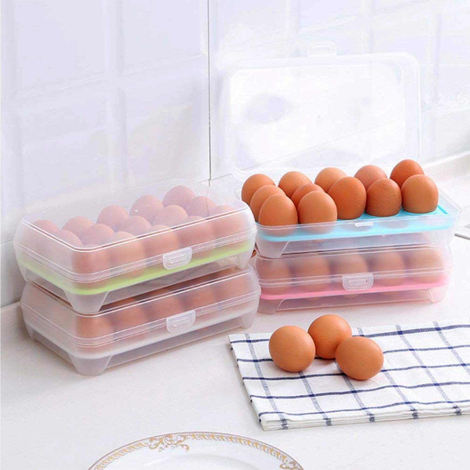 IKTU® Egg Storage Box with Lid Capacity of 15 Eggs Transparent Strong Plastic (Assorted Colour) (1 Pieces) 4