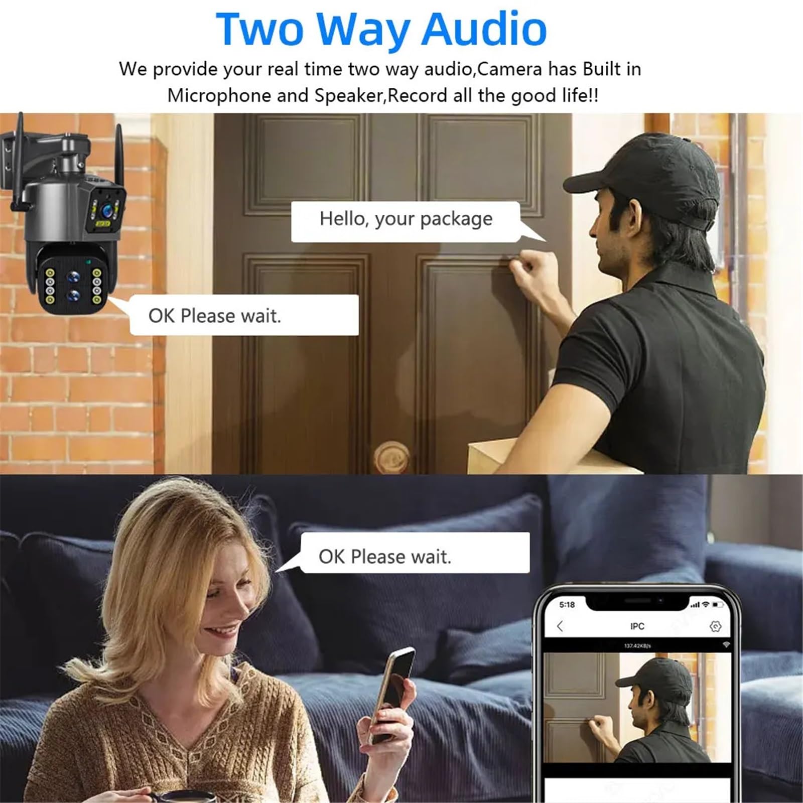 Telecamere di sicurezza, Telecamera WiFi a doppio schermo da 12 MP Zoom 10X esterno 6K di sorveglianza CCTV con tracciamento automatico a tre obiettivi for esseri umani(12MP Add 32G Card)