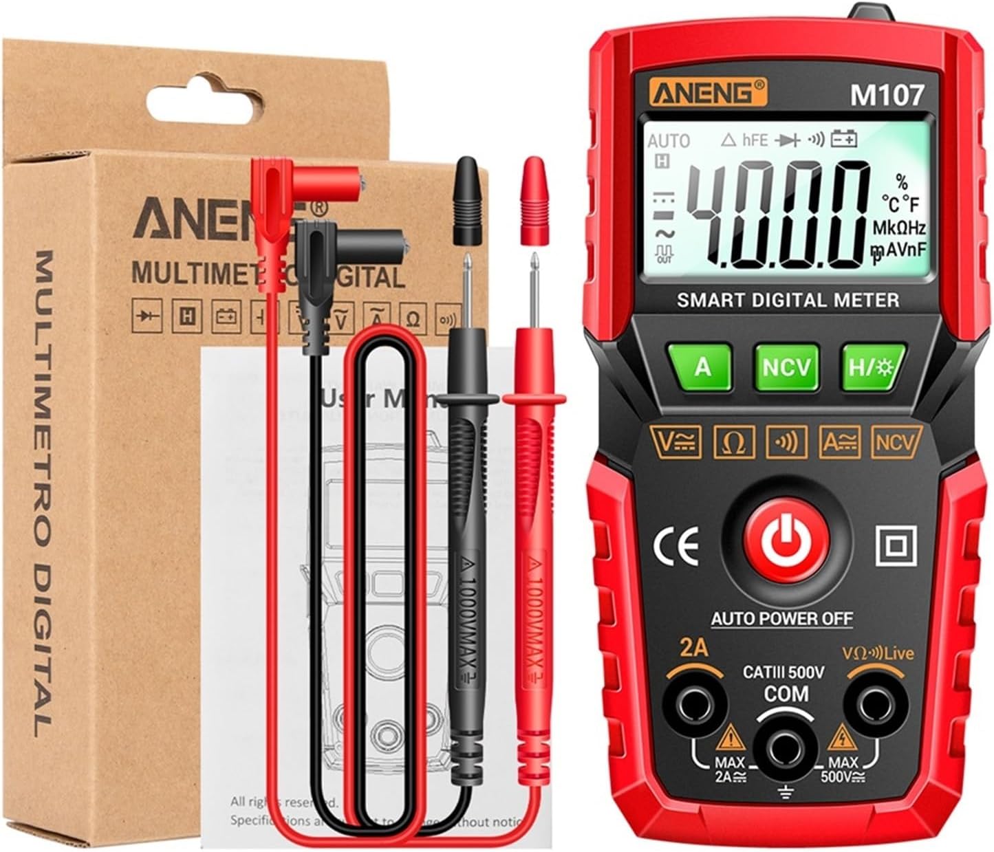 M107 Mini Smart Multimeter 4000 Count Digital Meter multimeters Professional Multi Function Electrician Tester Tools(Black)