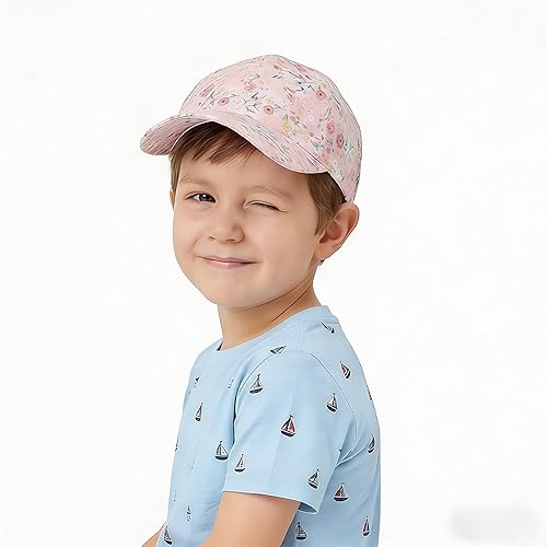 Kids Cotton Flower-Print Baseball-Caps,Washed Sun-Hats for Boys Girls 2-6Y