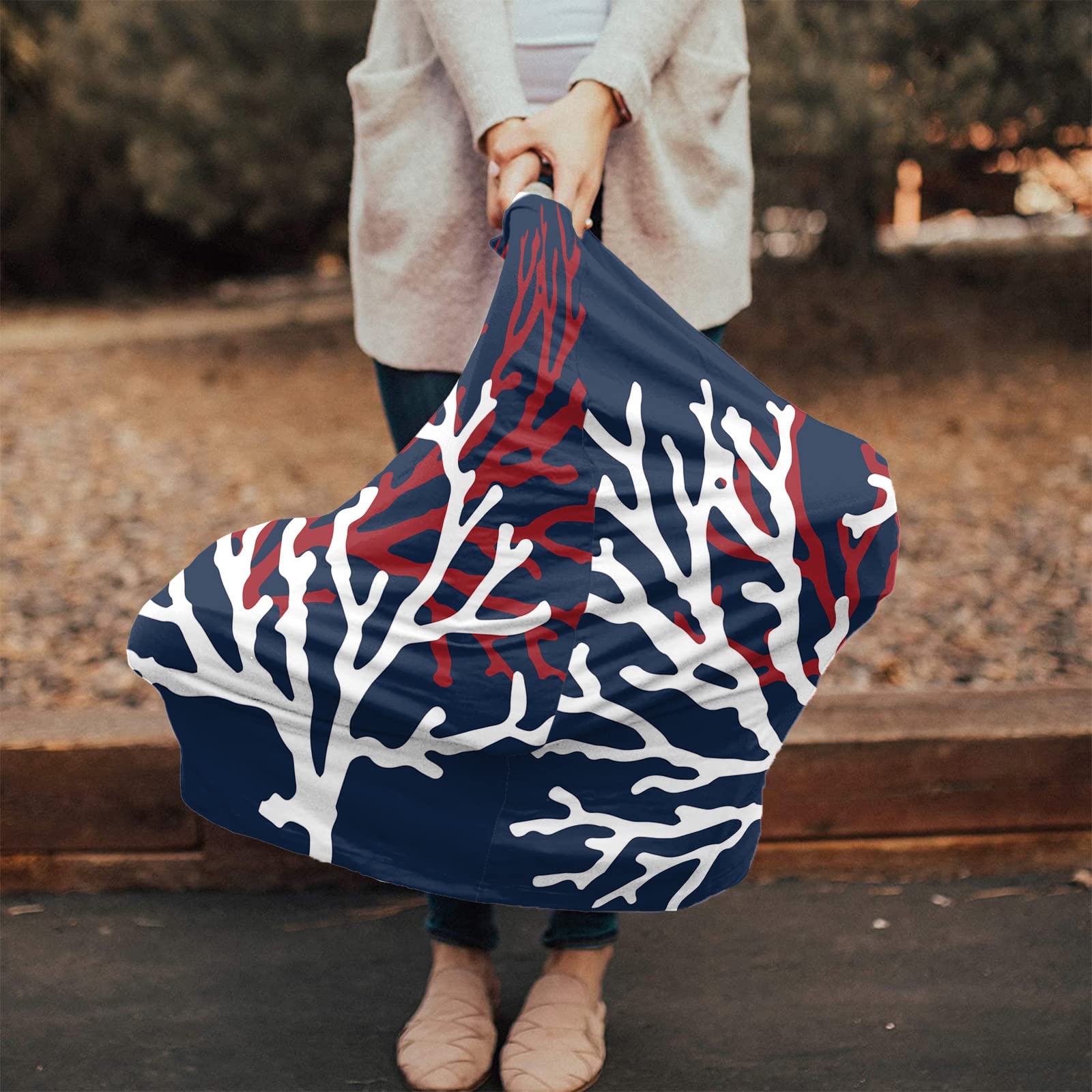 Nursing Cover for Breastfeeding Scarf, Summer Marine Life Beach Coral Navy Blue Baby Car Covers Super Soft Multi Use for Canopy Shopping Cart Cover Blanket Stroller Cover