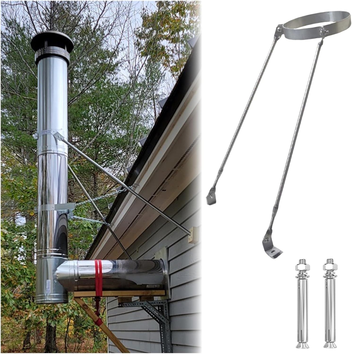 HEFJIAYCIQ Stainless Steel Chimney Pipe Support Bracket, Wall Roof Mount Flue Liner Holder Clamp, Metal Stove Pipe System Accessory,Silver,110mm