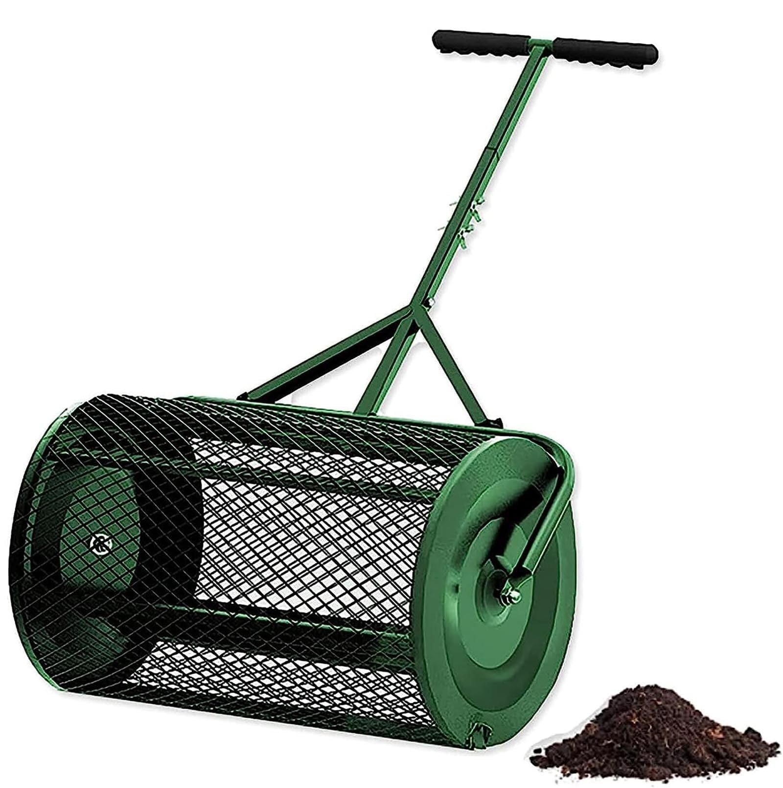 Metalowy wałek do trawnika, 60 cm, wytrzymały rozrzutnik murawy do nawozu, ściółki i nasion, regulowany uchwyt w kształcie litery T dla łatwego manewrowania ogrodem i podwórkiem, idealny do